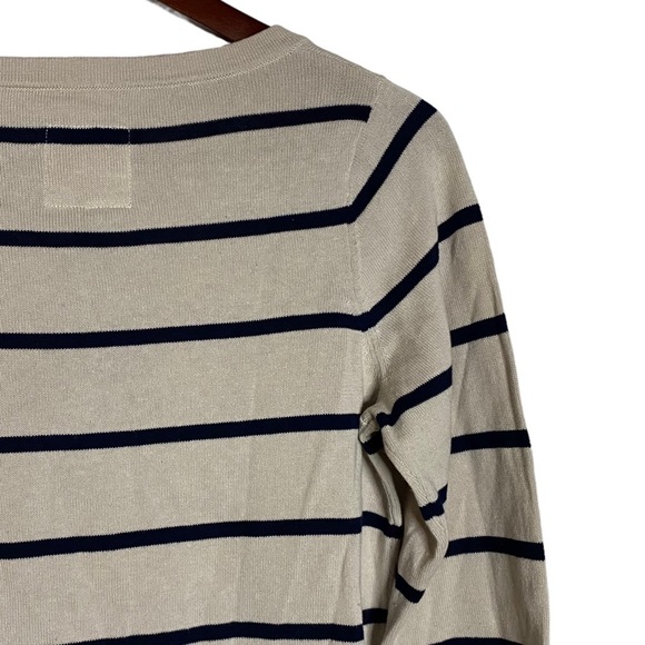 Chaser Long Sleeve Ribbed Beige Black Stripes  V-Neck Tie Front Sweater Small S - Picture 11 of 16